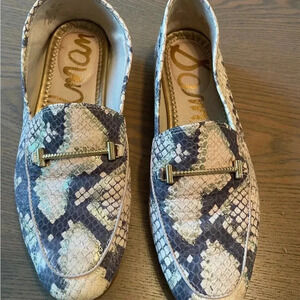 Sam Edelman Snakeskin LIOR Loafers Size 4 Leather Black/Beige & Gold Shimmer